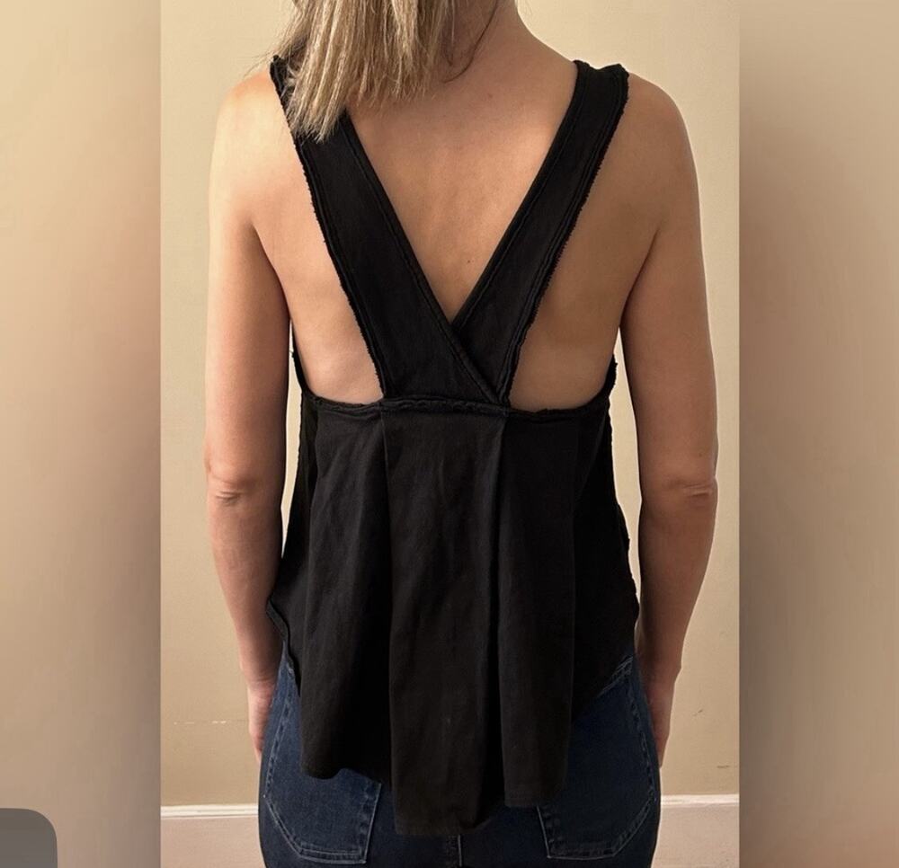 Free People Beach Cross Back Tank Top Size Medium Black High Low Flowy